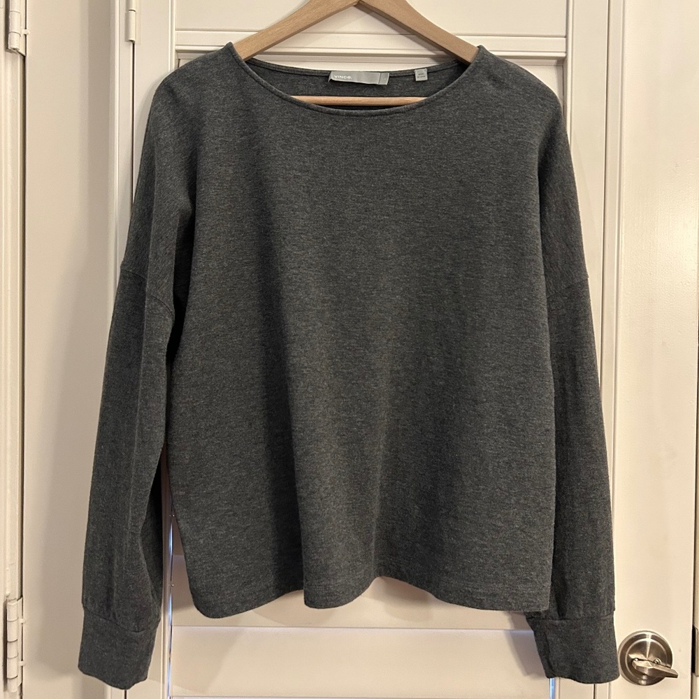 Vince Gray Cotton Blend Long Sleeve Sweater for Women Size L Cozy!